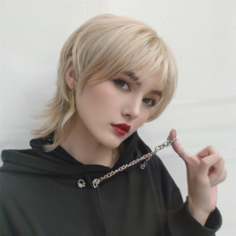 Light Gray Rebellious Multicolor Wolf Cut Wig - Subculture Fashion (Unisex Mullet) (FEVERCOS)