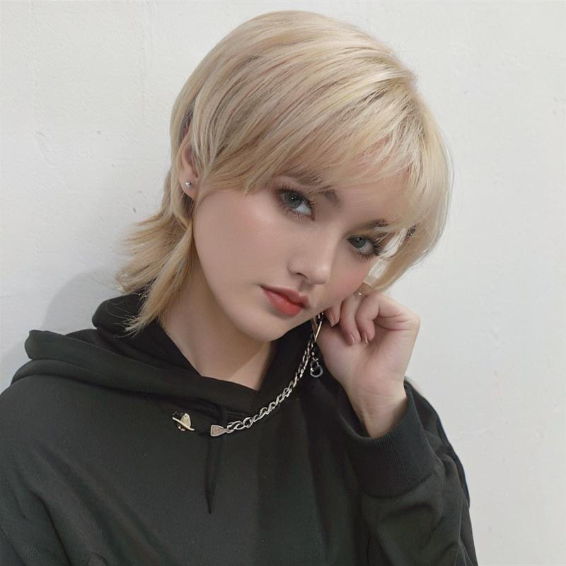 Light Gray Rebellious Multicolor Wolf Cut Wig - Subculture Fashion (Unisex Mullet) (FEVERCOS)