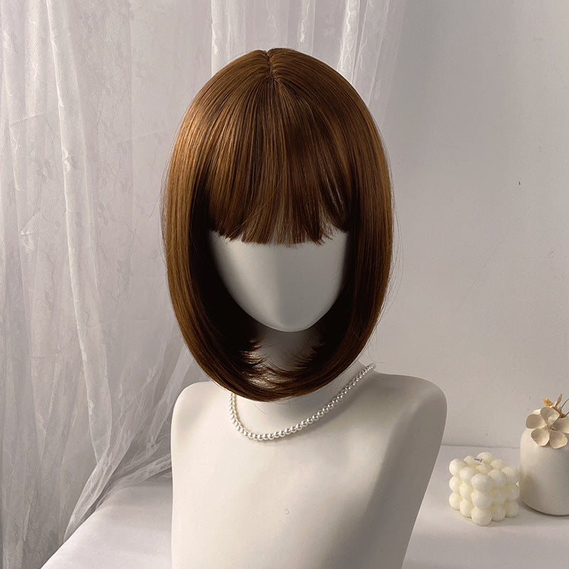 Dark Gray Classic Brown Straight Bob Wig - Western Style (Sleek Short Cut) (FEVERCOS)
