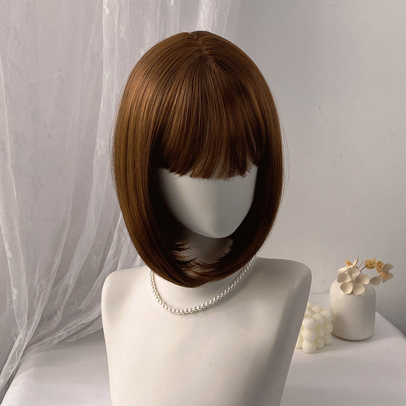 Dark Gray Classic Brown Straight Bob Wig - Western Style (Sleek Short Cut) (FEVERCOS)