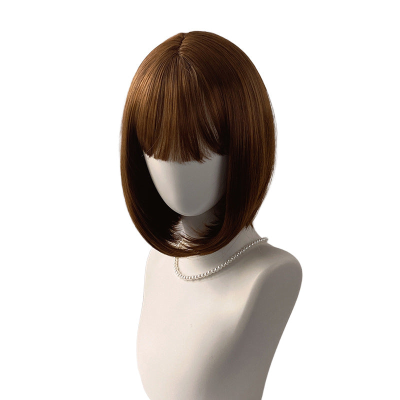 White Smoke Classic Brown Straight Bob Wig - Western Style (Sleek Short Cut) (FEVERCOS)