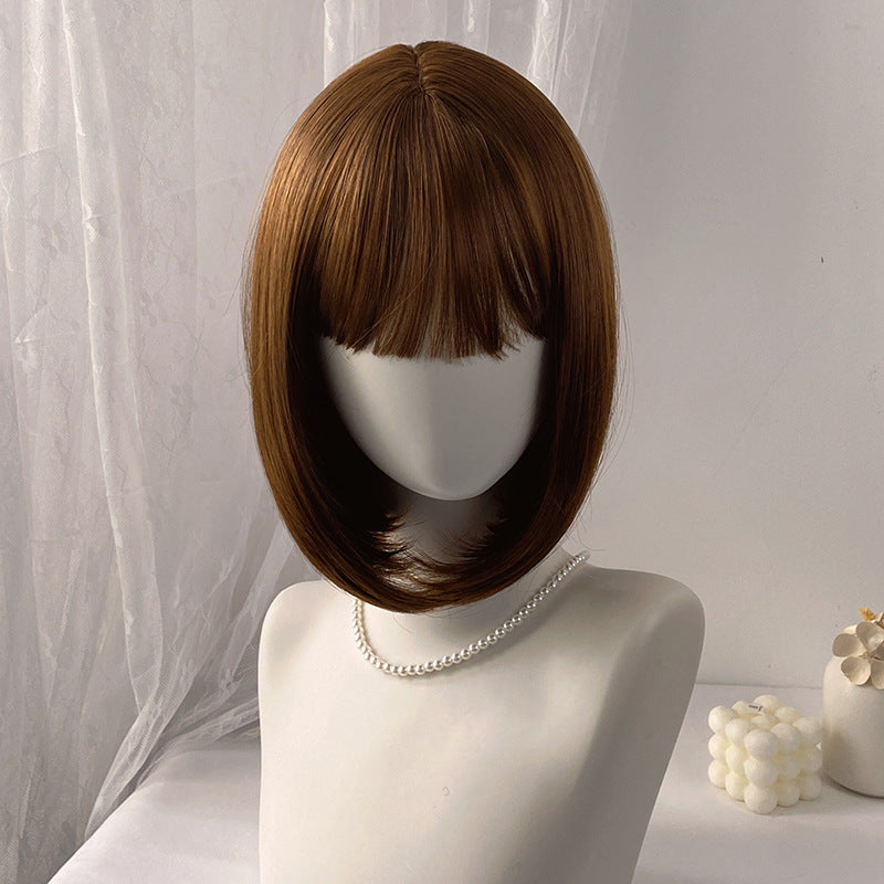 Dark Gray Classic Brown Straight Bob Wig - Western Style (Sleek Short Cut) (FEVERCOS)