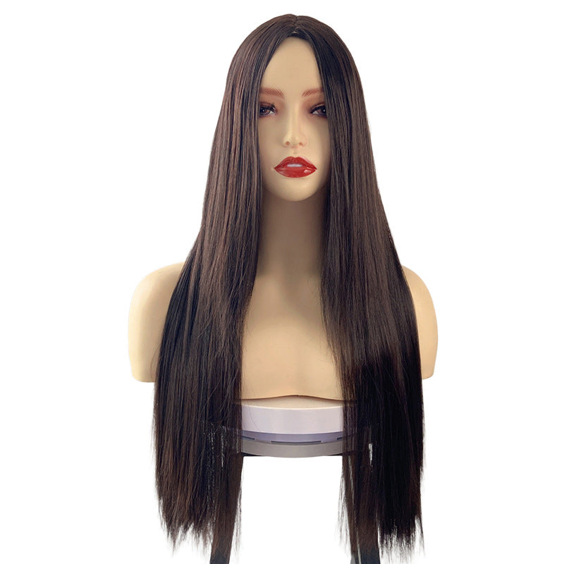 White Smoke Brown Long Straight Wig - Everyday Fashion (Middle Part) (FEVERCOS)