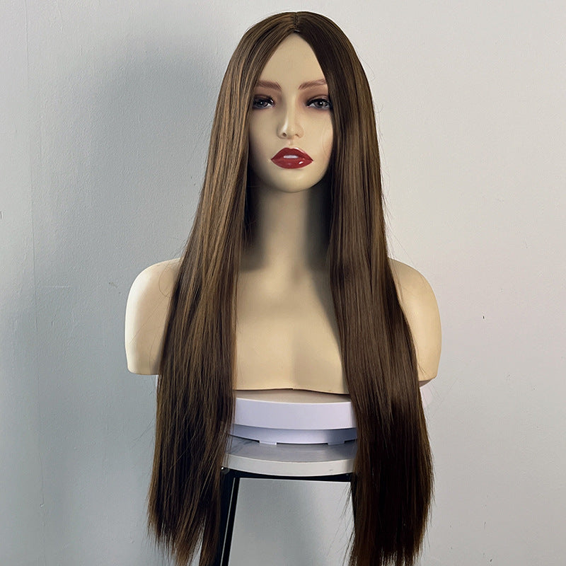Dark Gray Brown Long Straight Wig - Everyday Fashion (Middle Part) (FEVERCOS)