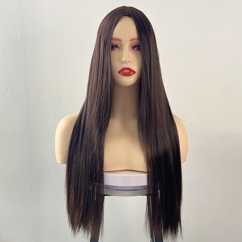 Light Gray Brown Long Straight Wig - Everyday Fashion (Middle Part) (FEVERCOS)