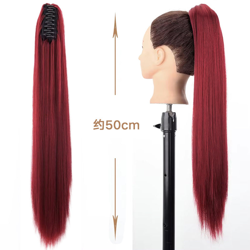 White Smoke Wine Red Straight Claw Clip Ponytail - Accessory Collection (Long High Tail) (FEVERCOS)