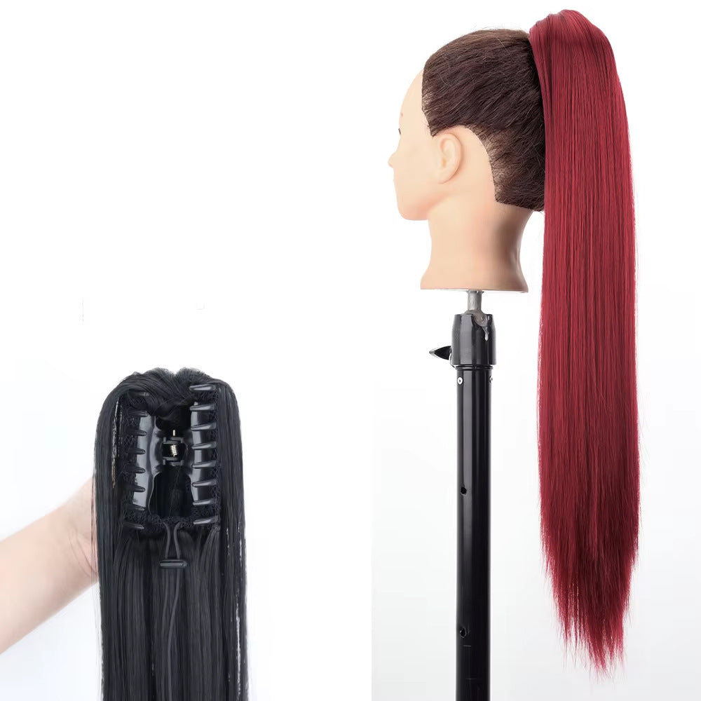 White Smoke Wine Red Straight Claw Clip Ponytail - Accessory Collection (Long High Tail) (FEVERCOS)