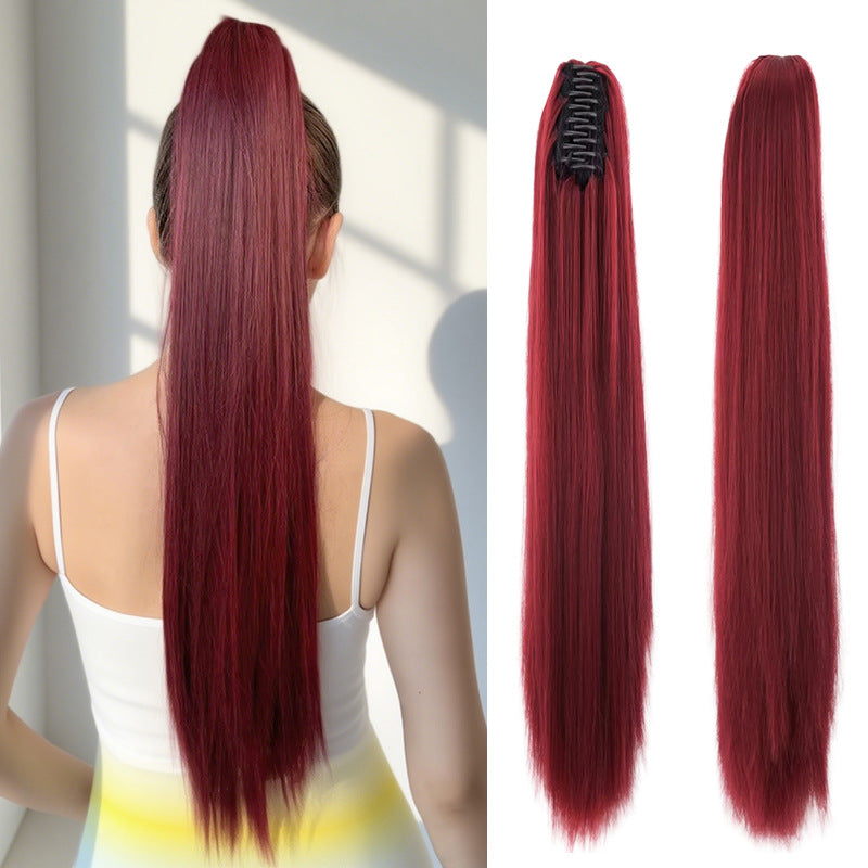 White Smoke Wine Red Straight Claw Clip Ponytail - Accessory Collection (Long High Tail) (FEVERCOS)