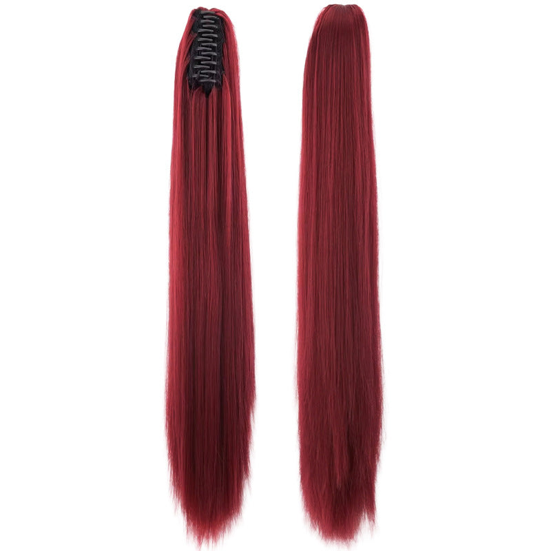 White Smoke Wine Red Straight Claw Clip Ponytail - Accessory Collection (Long High Tail) (FEVERCOS)