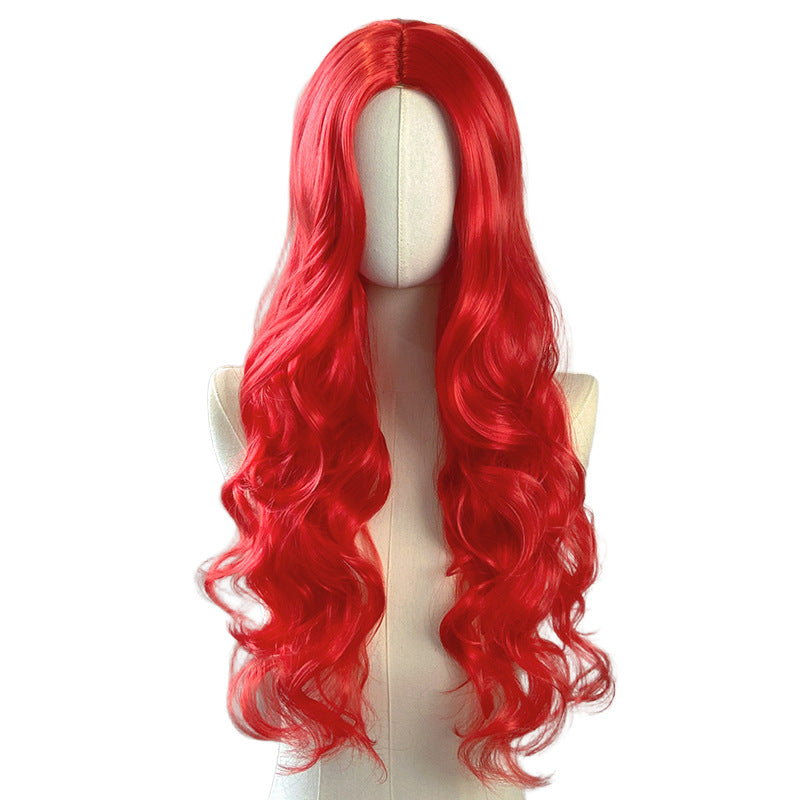 White Smoke Vibrant Red Long Wavy Wig - Urban Fashion (Deep Wave Middle Part) (FEVERCOS)