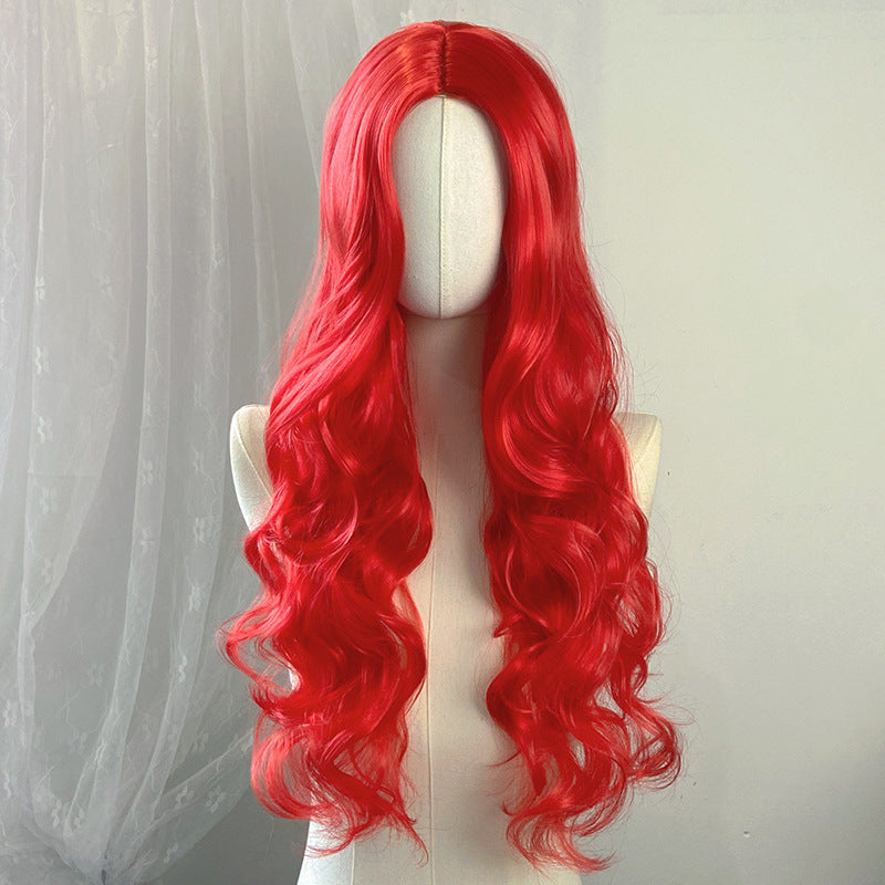 Light Gray Vibrant Red Long Wavy Wig - Urban Fashion (Deep Wave Middle Part) (FEVERCOS)