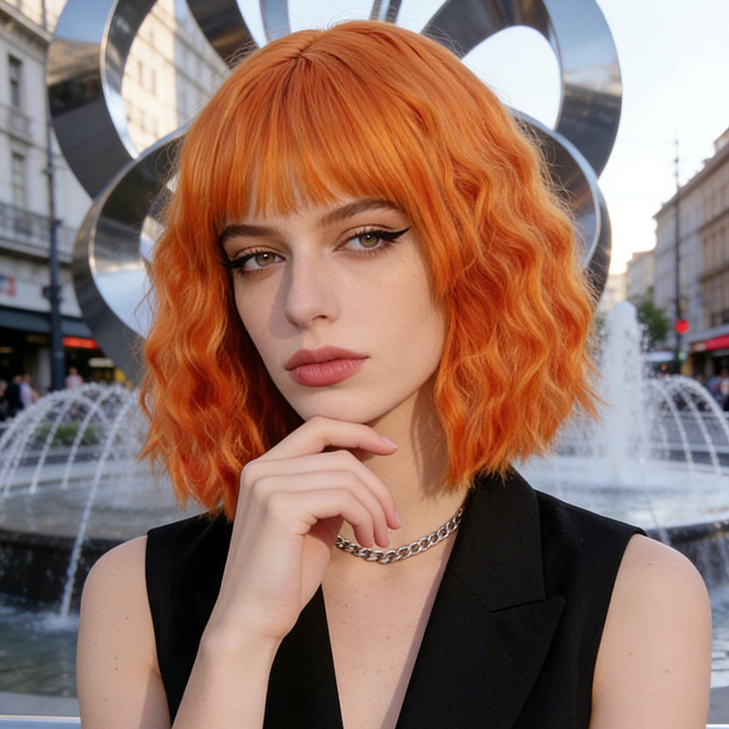 White Smoke Orange Short Curly Bob Wig - Cosplay Collection (Wavy Roleplay) (FEVERCOS)