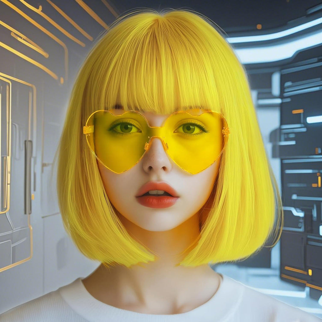 Dark Gray Lemon Yellow Short Bob Wig - Halloween Collection (Straight Cosplay) (FEVERCOS)