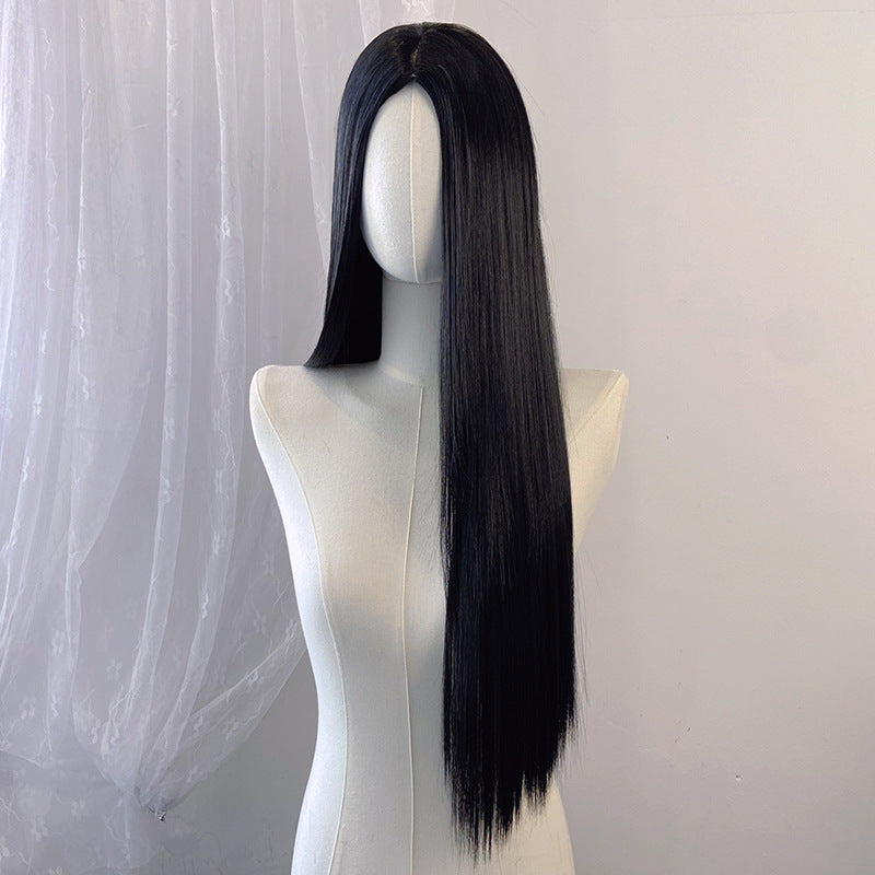 Light Gray Espresso Brown Straight Wig - Everyday Fashion (Long Middle Part) (FEVERCOS)