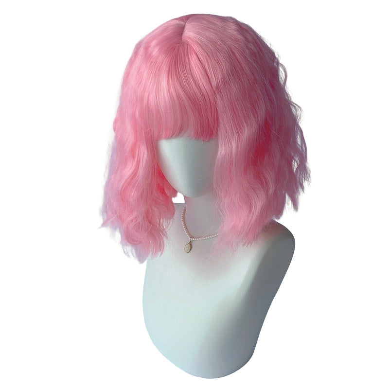 White Smoke Pastel Pink Wavy Bob - Subculture Fashion (Short Curly) (FEVERCOS)