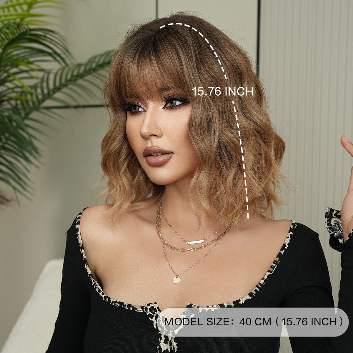 Dark Gray Orange Gold Wool Curl Bob - Urban Fashion (Short Wavy Fluffy) (FEVERCOS)