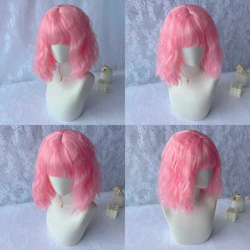 Dark Gray Pastel Pink Wavy Bob - Subculture Fashion (Short Curly) (FEVERCOS)