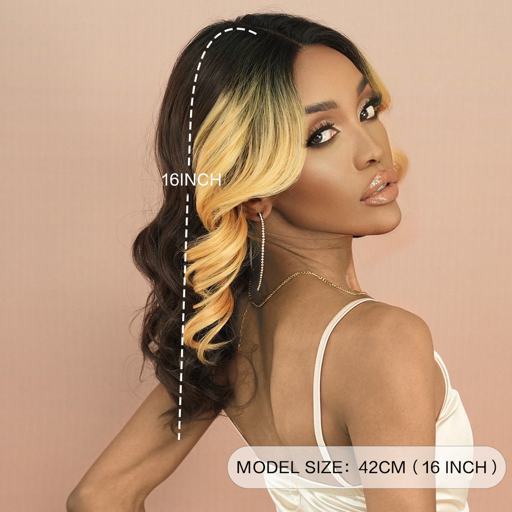 Tan Gold Highlight Curly Lace Wig - Elite Lace Fronts (T-Part Middle Part) (FEVERCOS)