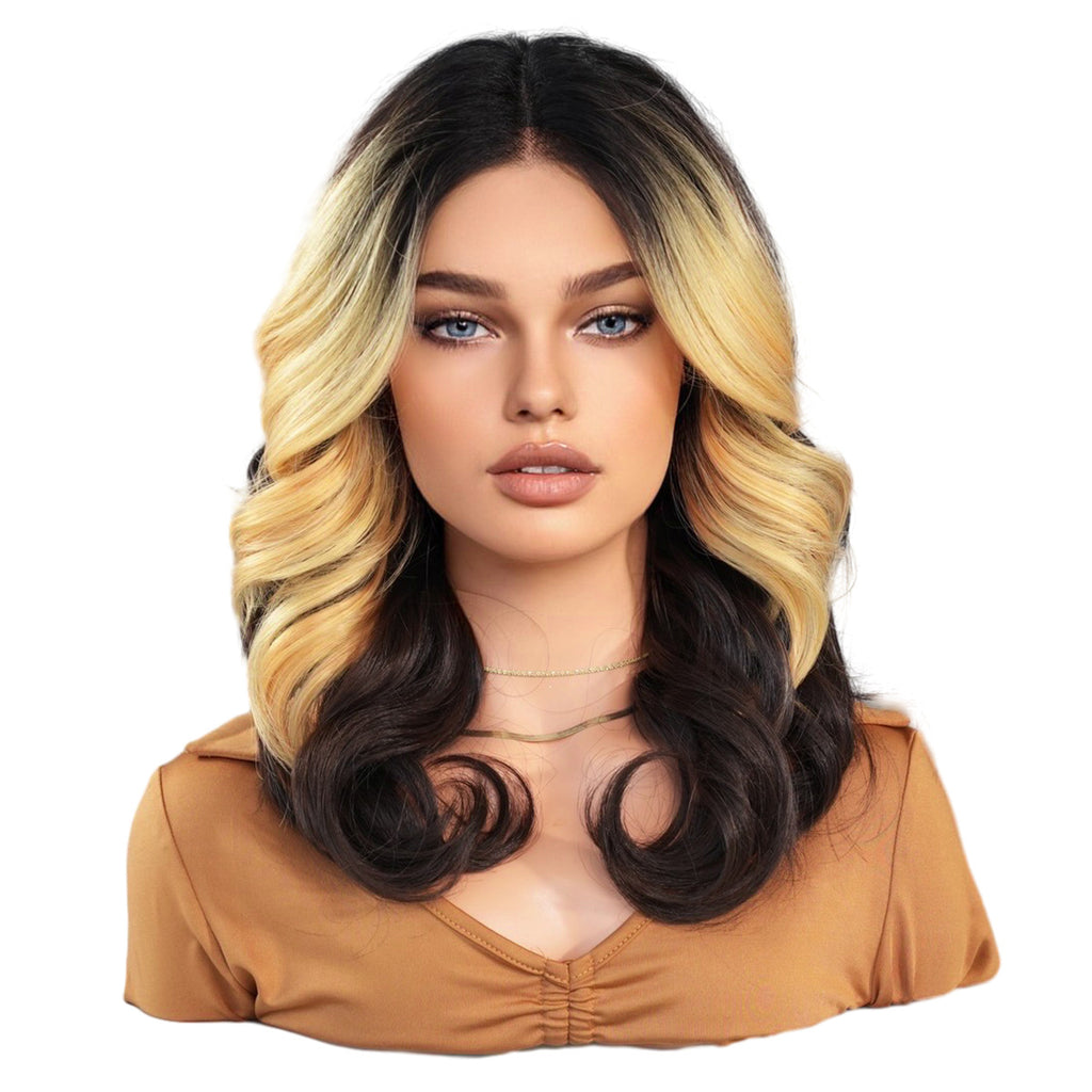 White Smoke Gold Highlight Curly Lace Wig - Elite Lace Fronts (T-Part Middle Part) (FEVERCOS)
