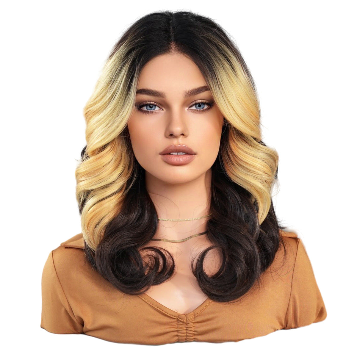 White Smoke Gold Highlight Curly Lace Wig - Elite Lace Fronts (T-Part Middle Part) (FEVERCOS)