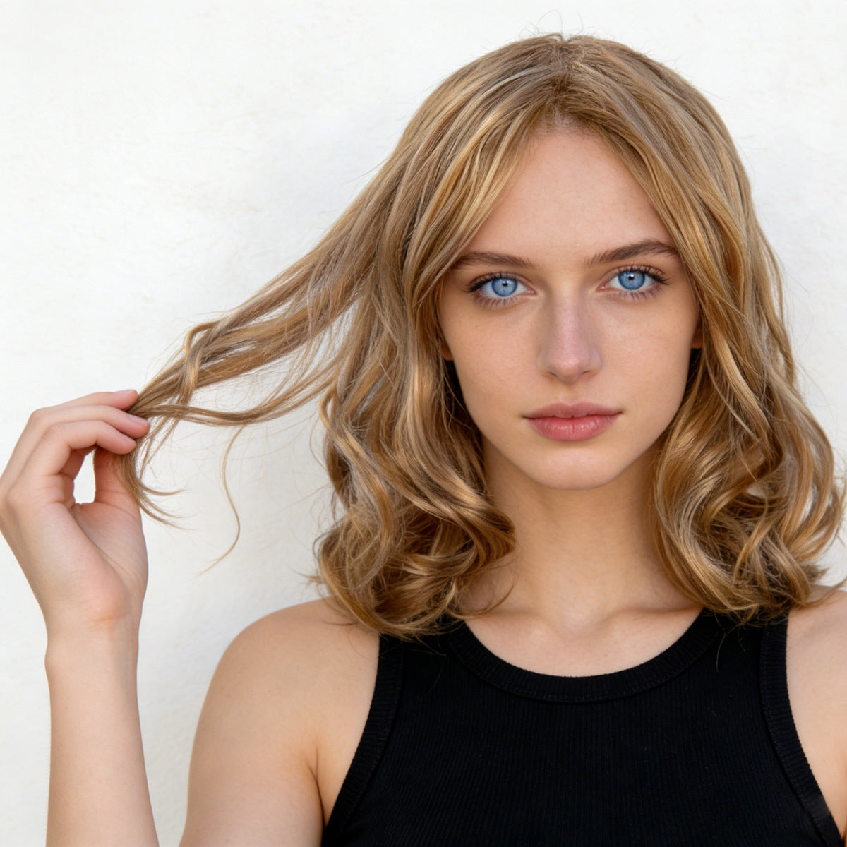 White Smoke Gold Brown Mixed Wavy Wig - Everyday Fashion (Mid-Length Middle Part) (FEVERCOS)