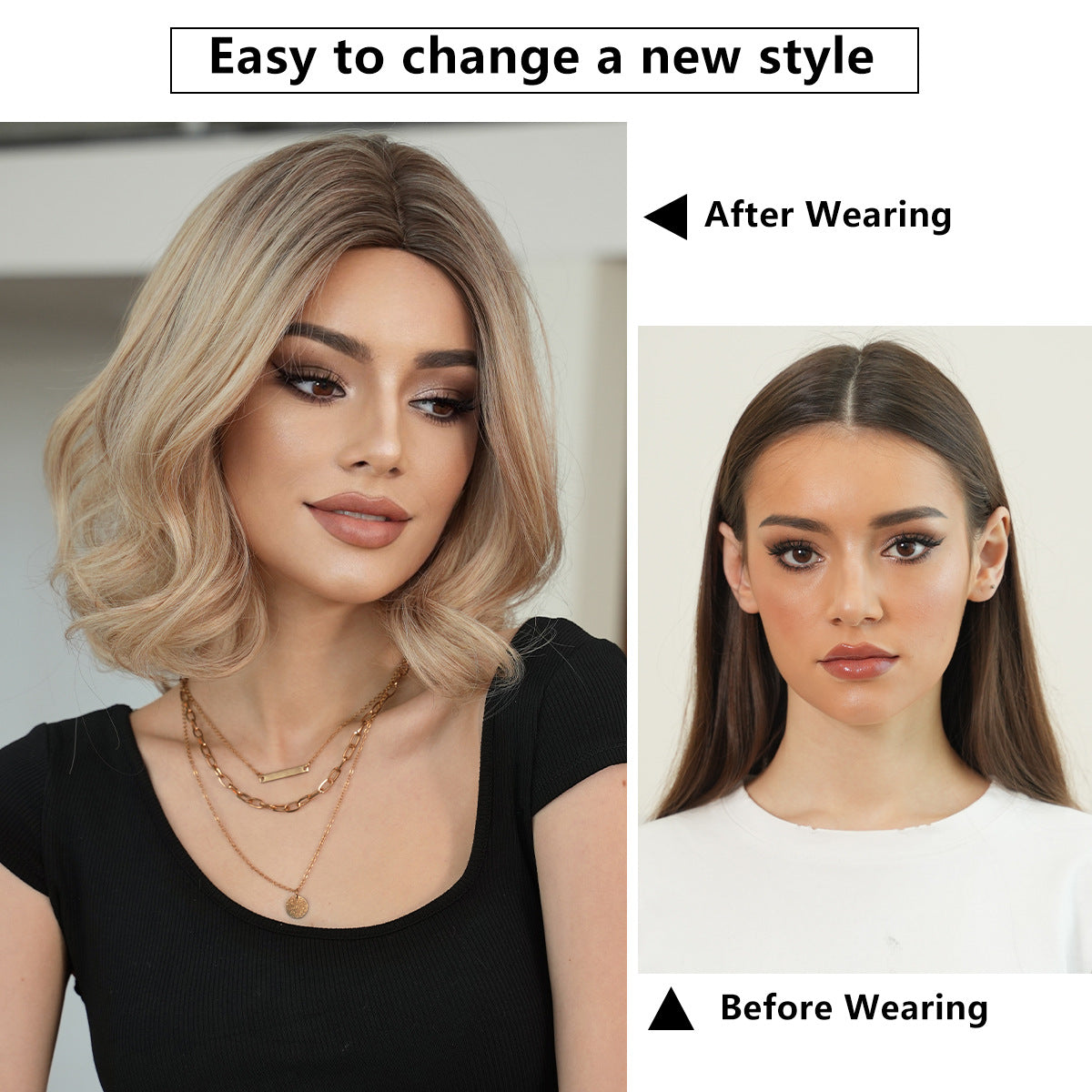 White Smoke Flaxen Blonde Shoulder Curly Wig - Everyday Fashion (Middle Part Rose Net) (FEVERCOS)