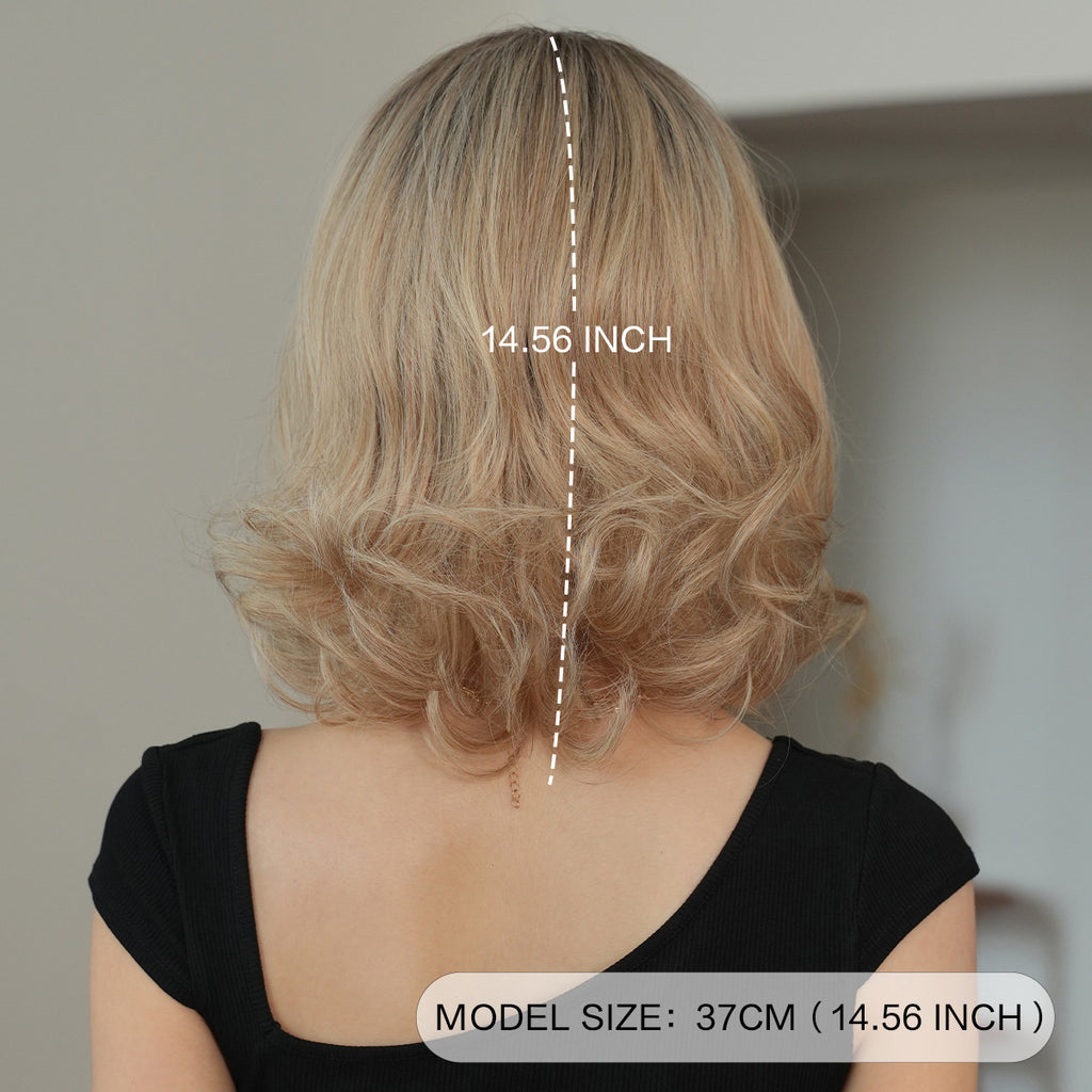Dark Gray Flaxen Blonde Shoulder Curly Wig - Everyday Fashion (Middle Part Rose Net) (FEVERCOS)