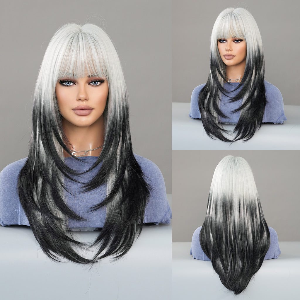 Dark Gray Siamese Cat Silver Black Ombre Wig - Party Collection (Long Straight Layered) (FEVERCOS)