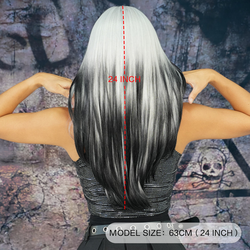 Dark Slate Gray Siamese Cat Silver Black Ombre Wig - Party Collection (Long Straight Layered) (FEVERCOS)