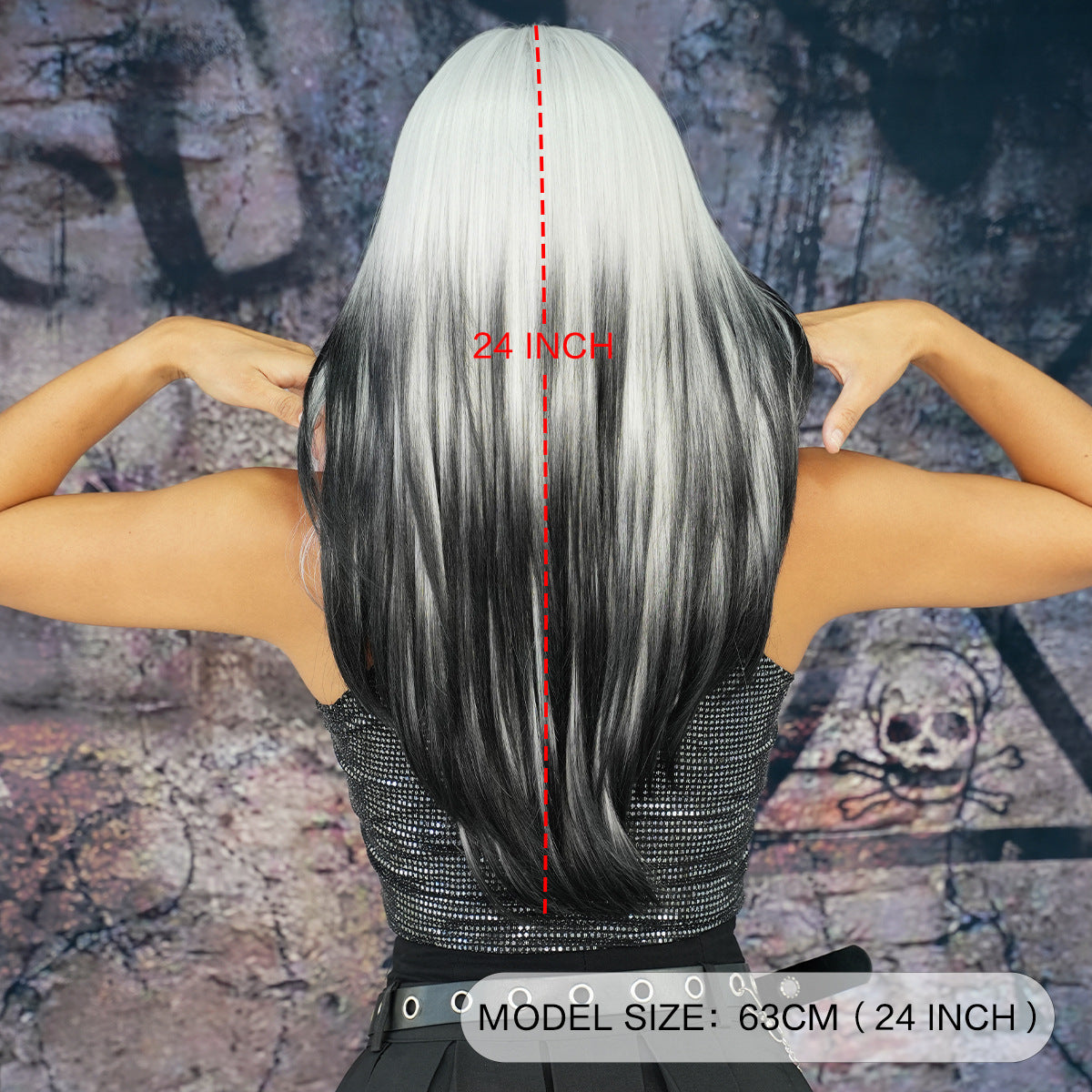 Dark Slate Gray Siamese Cat Silver Black Ombre Wig - Party Collection (Long Straight Layered) (FEVERCOS)