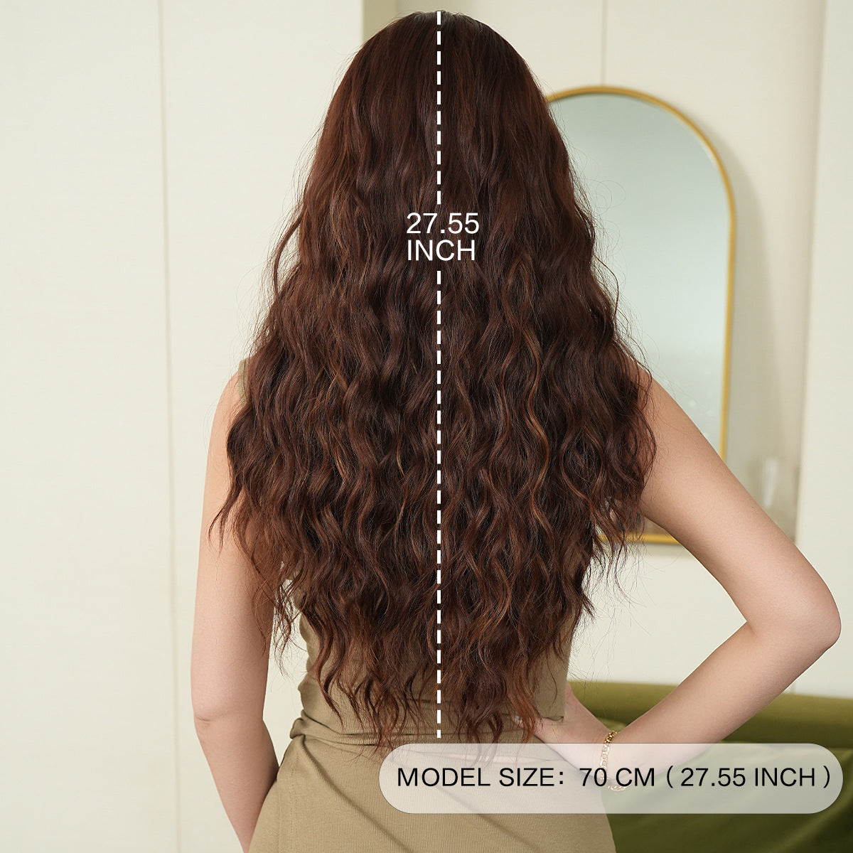 Light Gray Honey Brown Long Wavy Wig - Everyday Fashion (Middle Part Fluffy) (FEVERCOS)