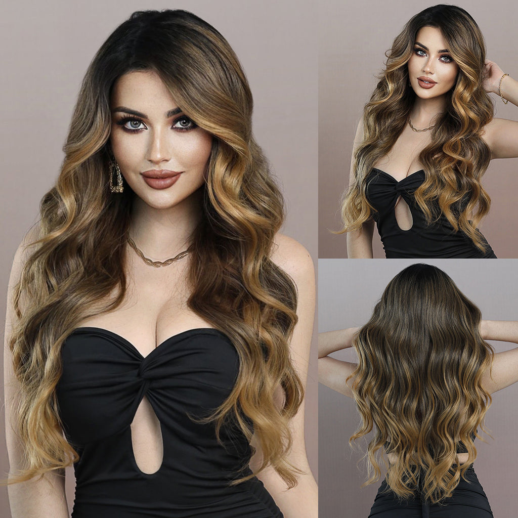 Black Red Brown Ombre Lace Wavy Wig - Elite Lace Fronts (T-Part Side Sweep) (FEVERCOS)