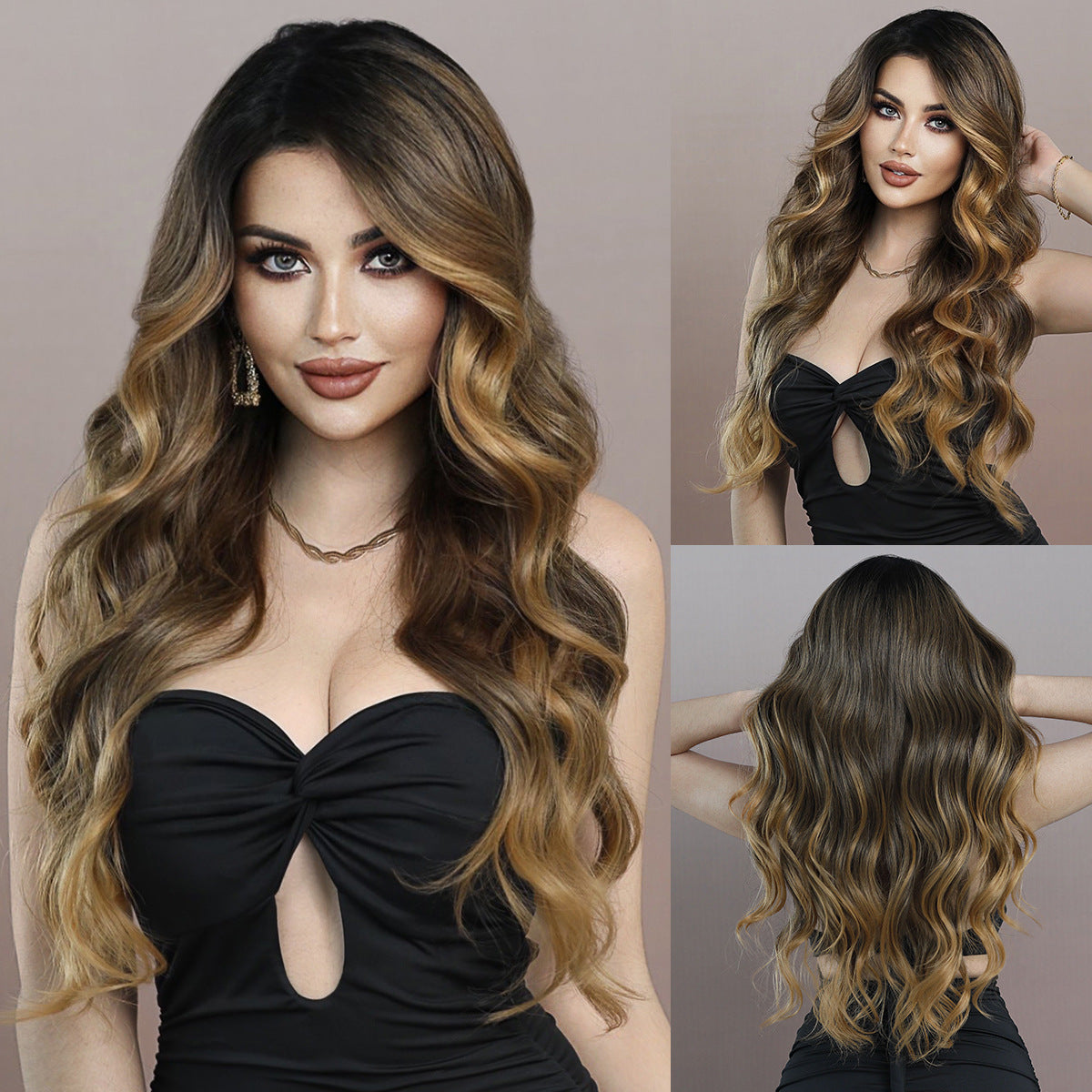 Black Red Brown Ombre Lace Wavy Wig - Elite Lace Fronts (T-Part Side Sweep) (FEVERCOS)