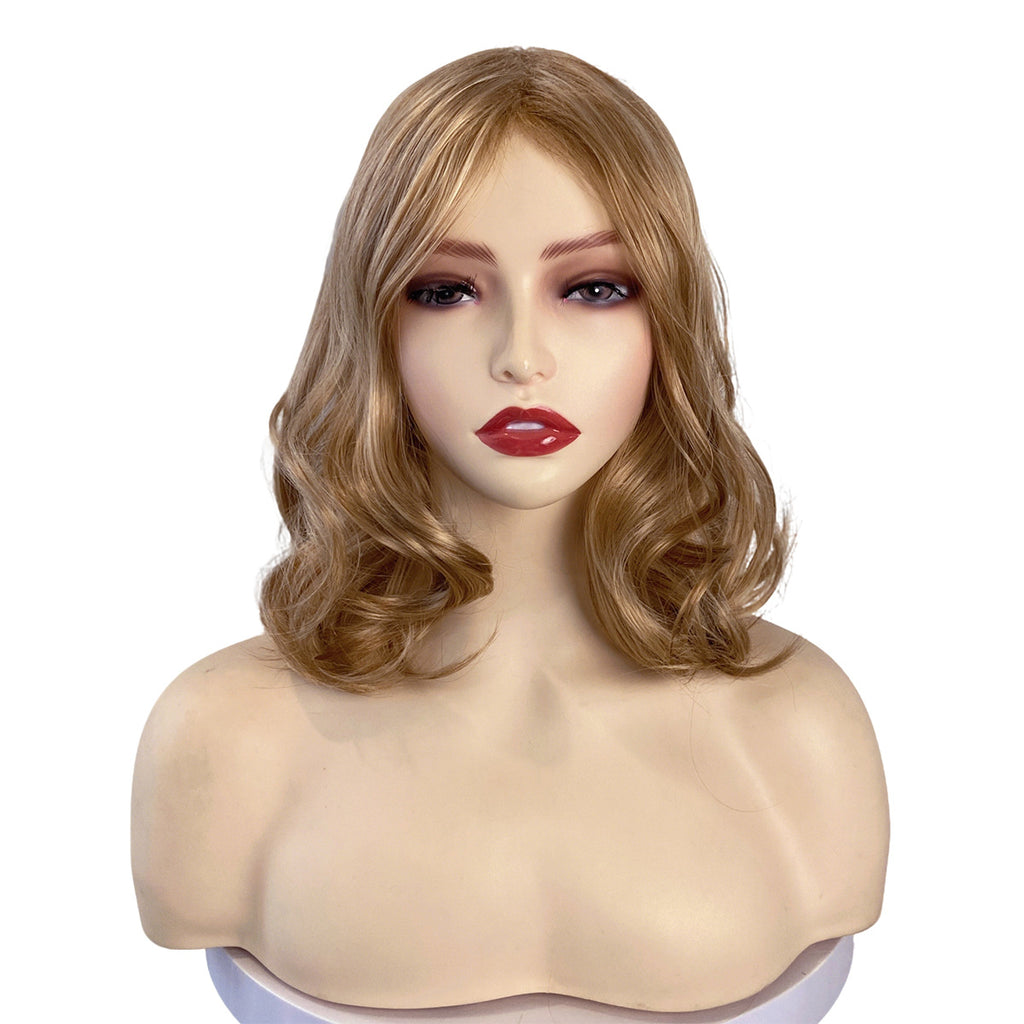 White Smoke Gold Brown Mixed Wavy Wig - Everyday Fashion (Mid-Length Middle Part) (FEVERCOS)