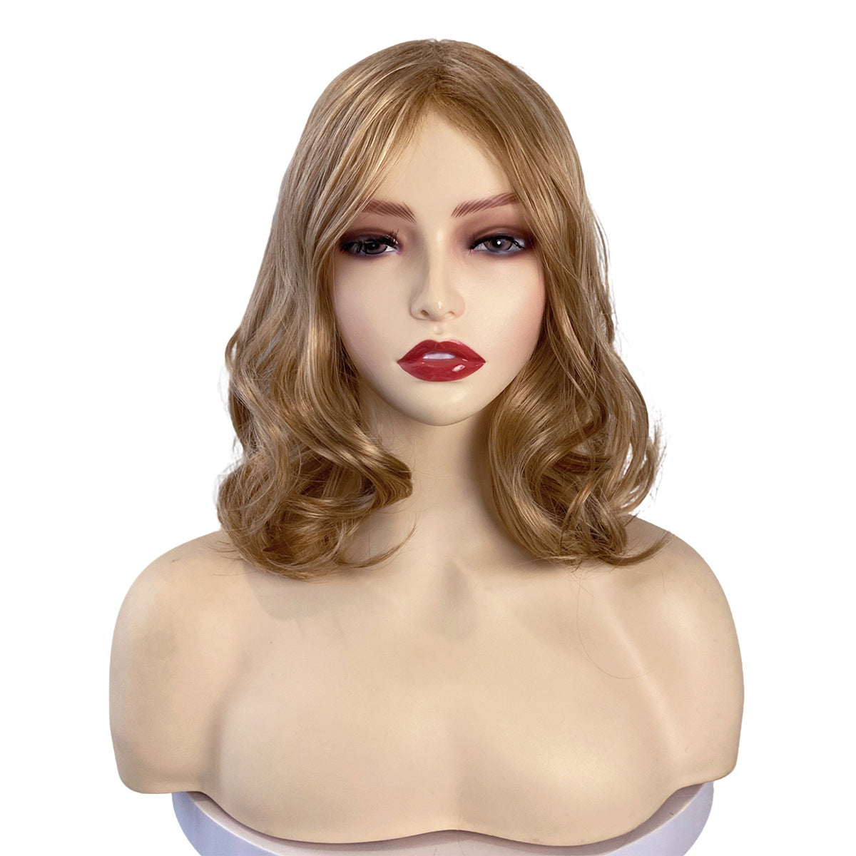 White Smoke Gold Brown Mixed Wavy Wig - Everyday Fashion (Mid-Length Middle Part) (FEVERCOS)