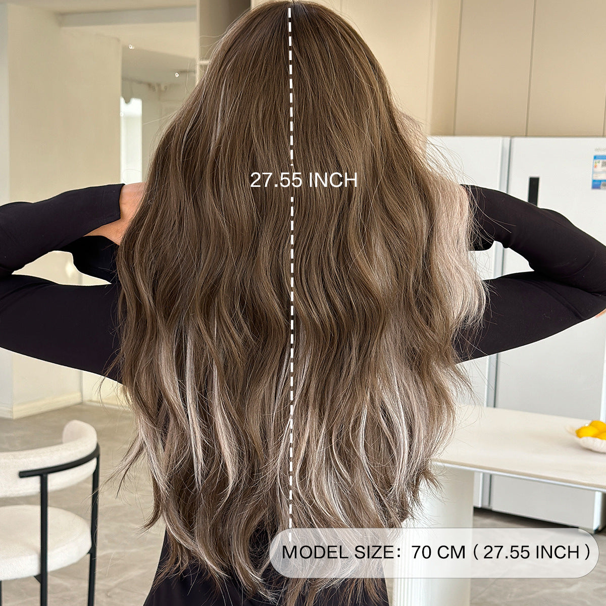 Brown Pink Grey Highlight Wavy Wig - Urban Fashion (Long Bangs) (FEVERCOS)