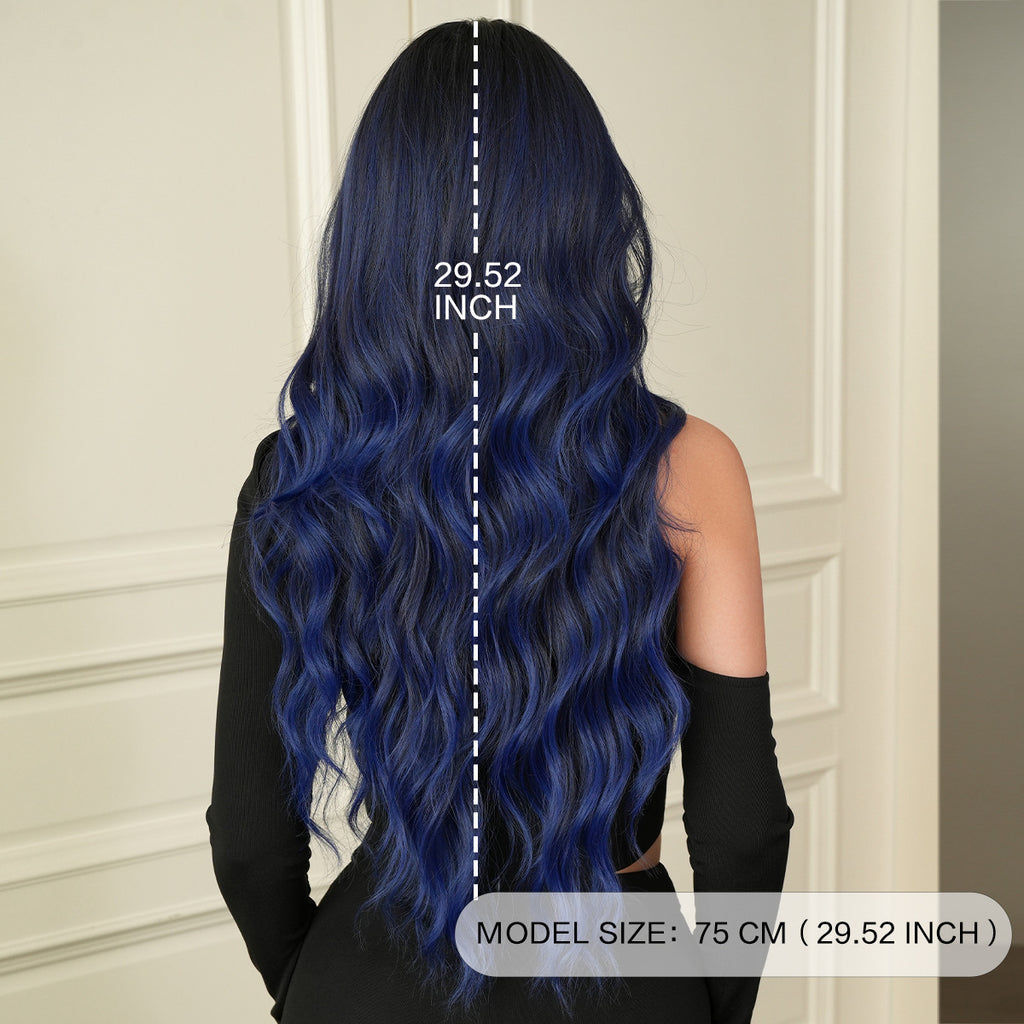 Marine Blue Wavy Wig - Urban Subculture (Curtain Bangs Fluffy) (FEVERCOS)