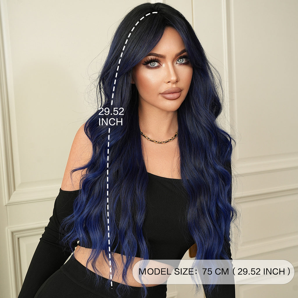 Marine Blue Wavy Wig - Urban Subculture (Curtain Bangs Fluffy) (FEVERCOS)