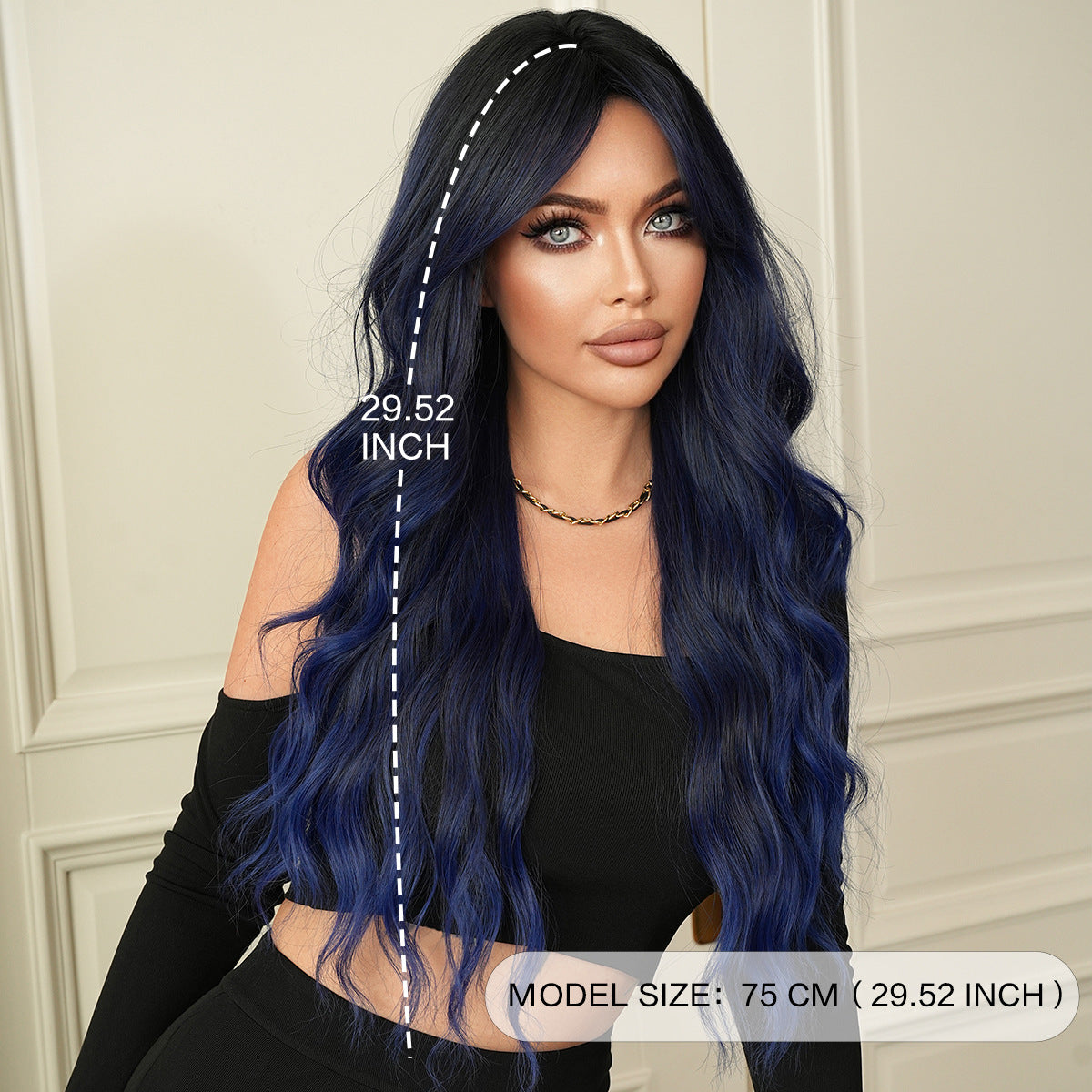 Marine Blue Wavy Wig - Urban Subculture (Curtain Bangs Fluffy) (FEVERCOS)