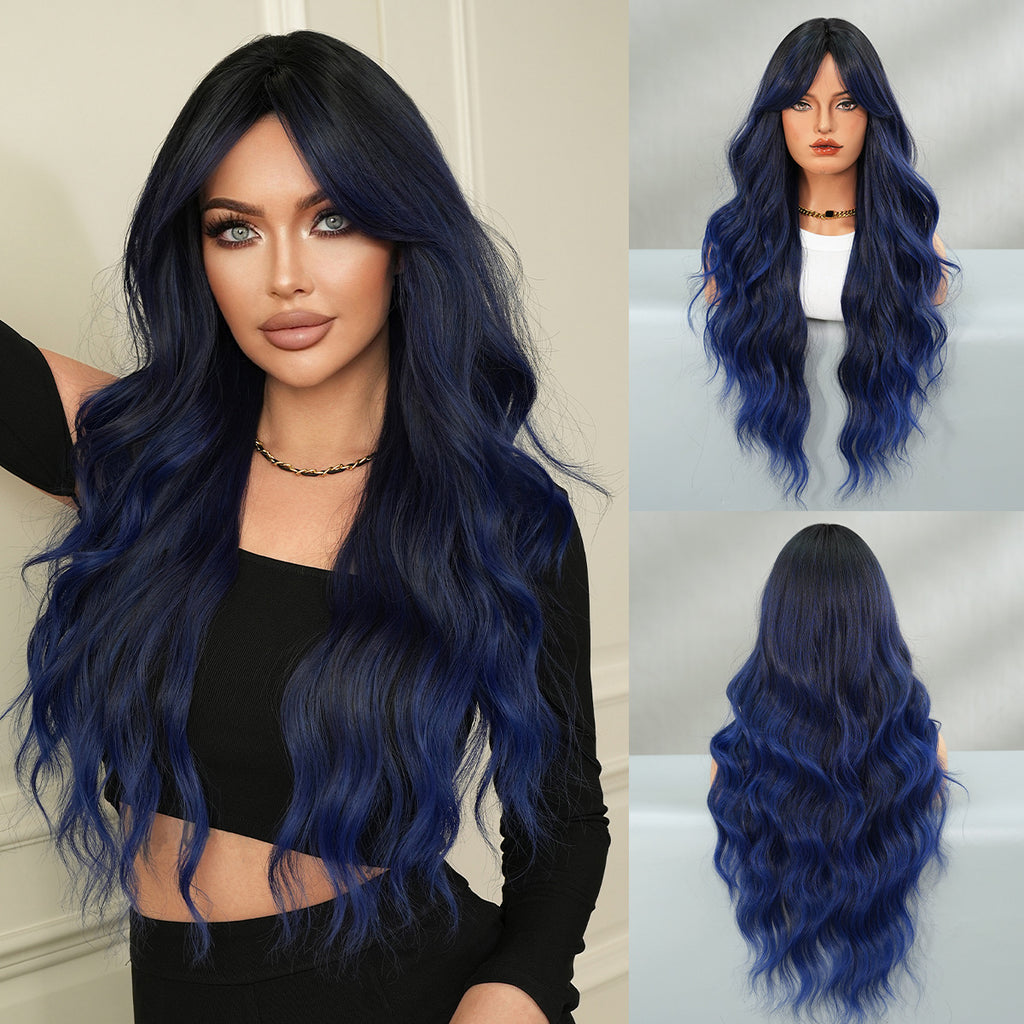 Marine Blue Wavy Wig - Urban Subculture (Curtain Bangs Fluffy) (FEVERCOS)