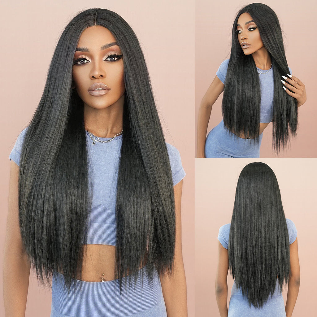Wheat Natural Black Yaki Straight Lace Wig - Elite Lace Fronts (T-Part Long) (FEVERCOS)