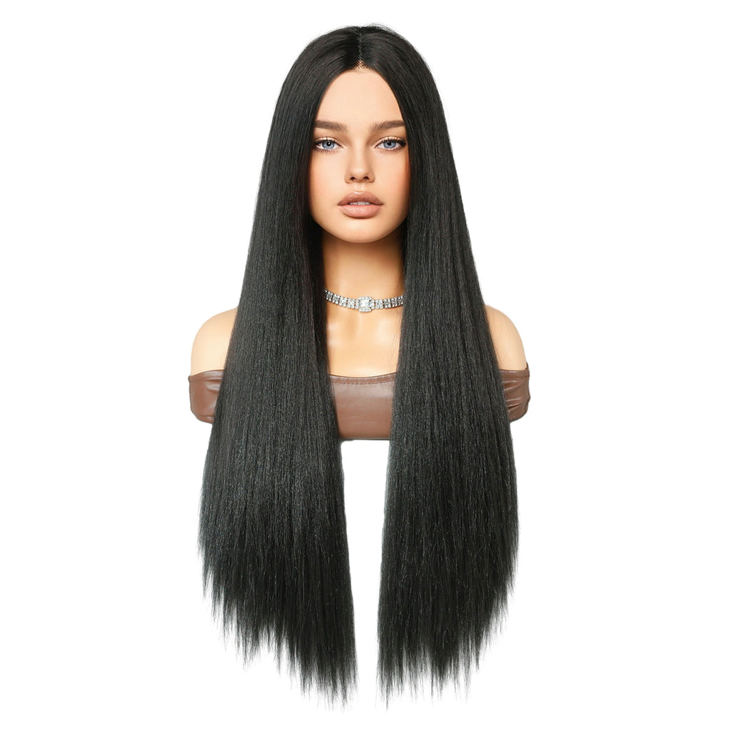 White Smoke Natural Black Yaki Straight Lace Wig - Elite Lace Fronts (T-Part Long) (FEVERCOS)