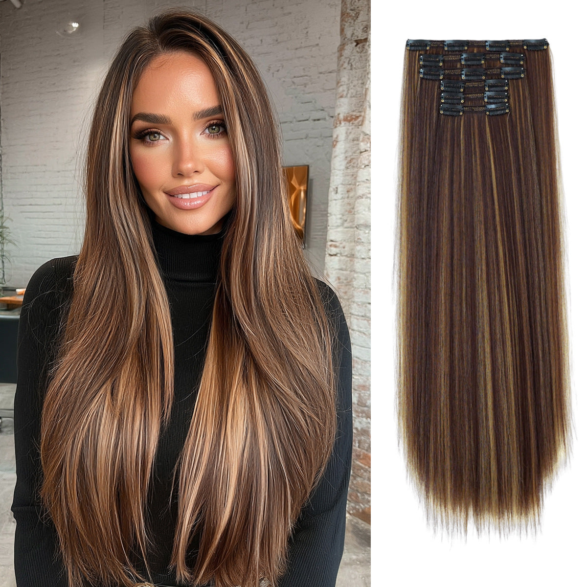 White Smoke 26-Inch Straight Clip-In Extensions - Accessory Collection (6-Piece Set) (FEVERCOS)