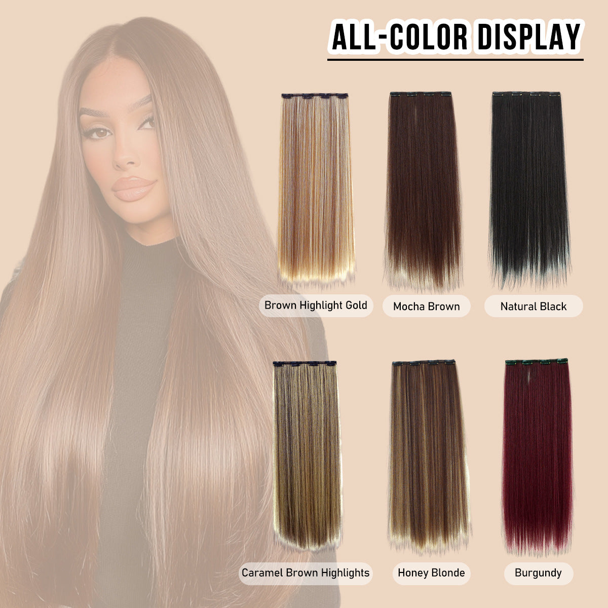 Light Gray 26-Inch Straight Clip-In Extensions - Accessory Collection (6-Piece Set) (FEVERCOS)