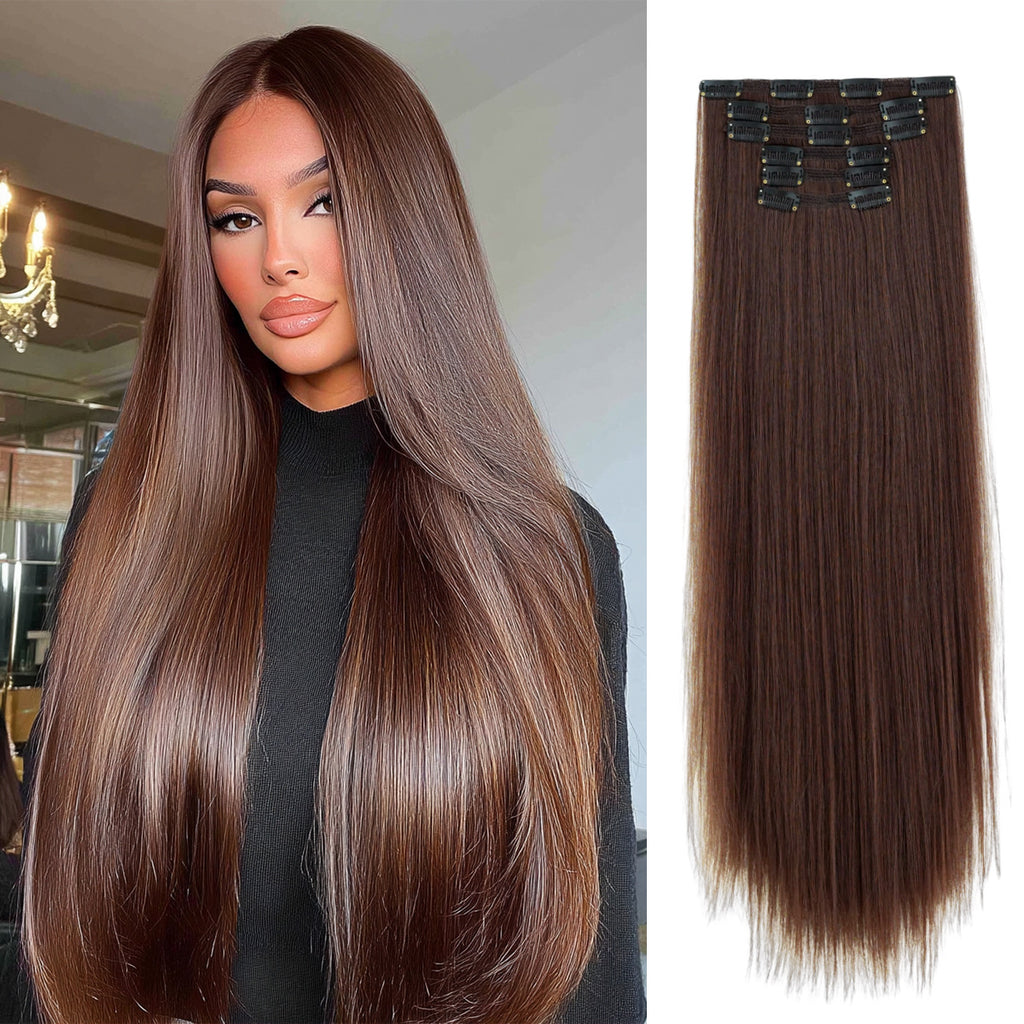 White Smoke 26-Inch Straight Clip-In Extensions - Accessory Collection (6-Piece Set) (FEVERCOS)