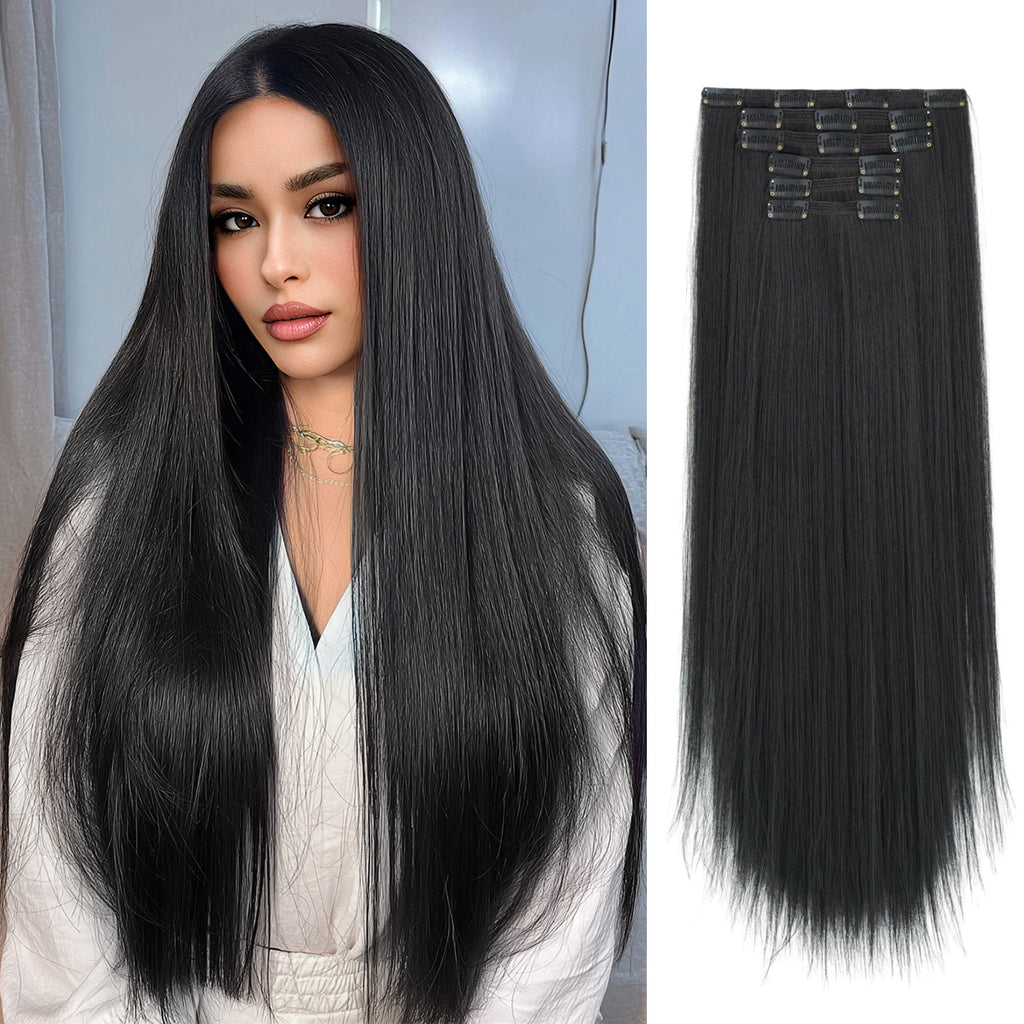 Dark Slate Gray 26-Inch Straight Clip-In Extensions - Accessory Collection (6-Piece Set) (FEVERCOS)