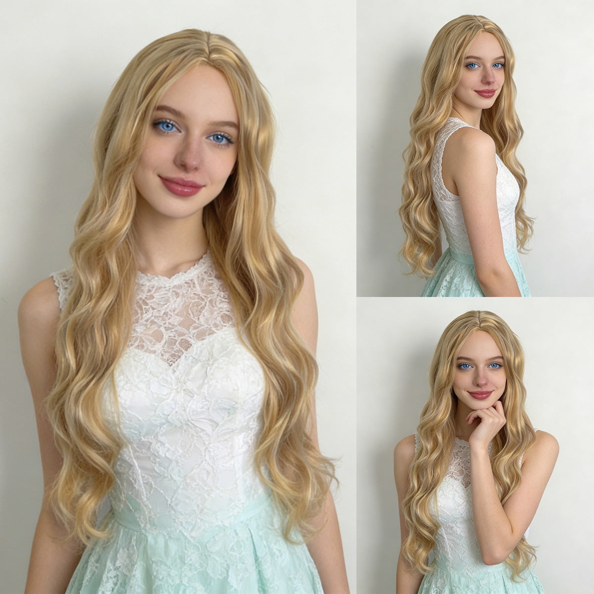 Lavender Light Blonde Deep Wave Wig - Everyday Fashion (Long Middle Part) (FEVERCOS)