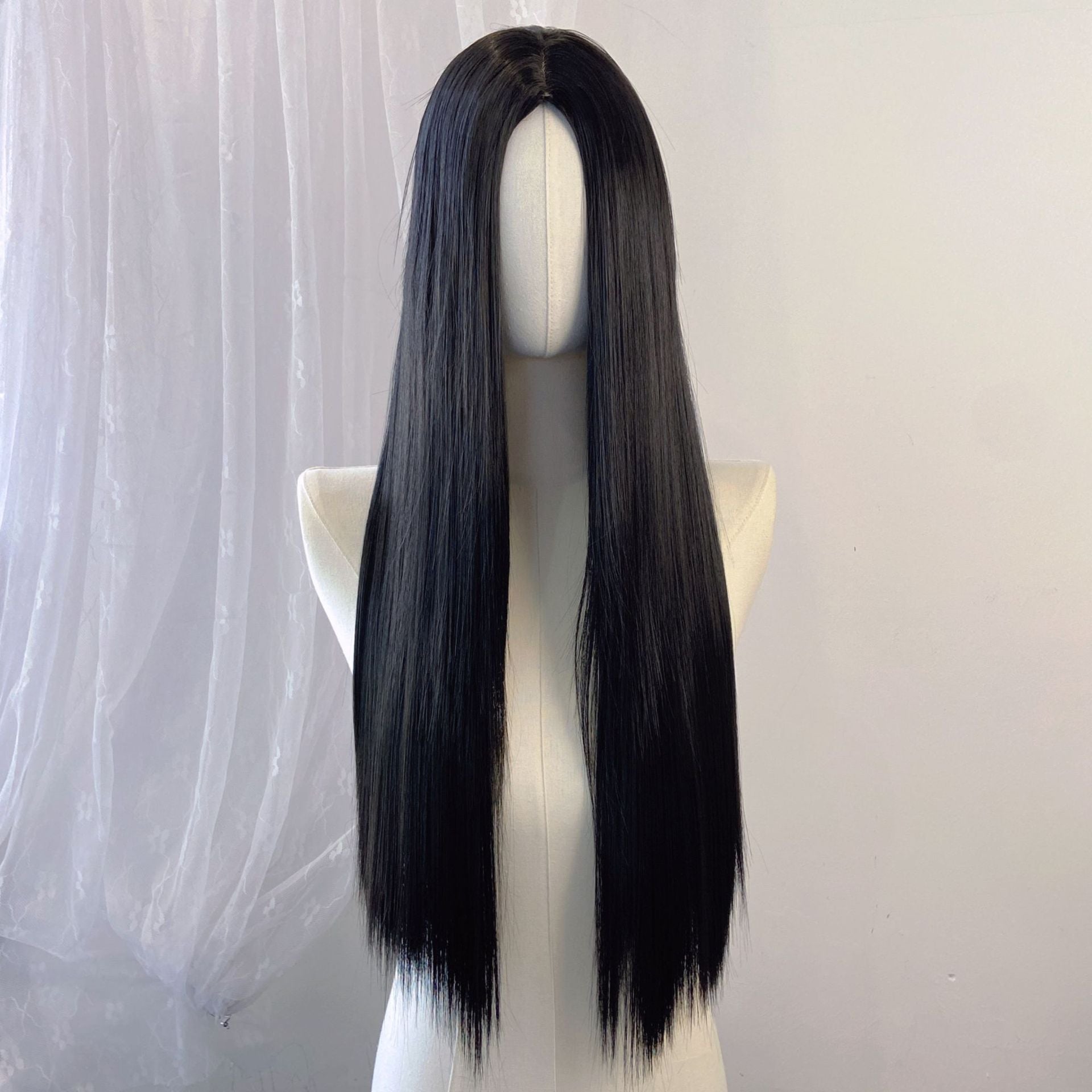 Gray Espresso Brown Straight Wig - Everyday Fashion (Long Middle Part) (FEVERCOS)