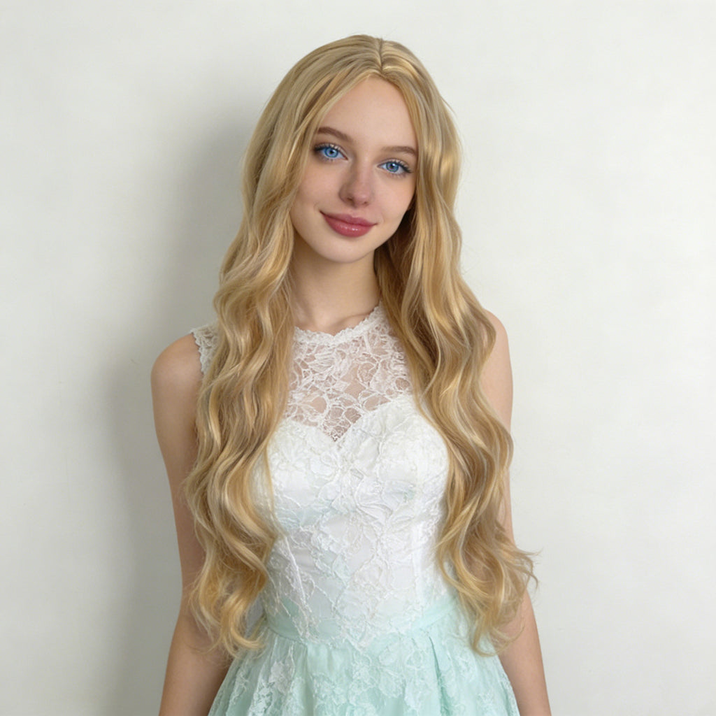 Lavender Light Blonde Deep Wave Wig - Everyday Fashion (Long Middle Part) (FEVERCOS)