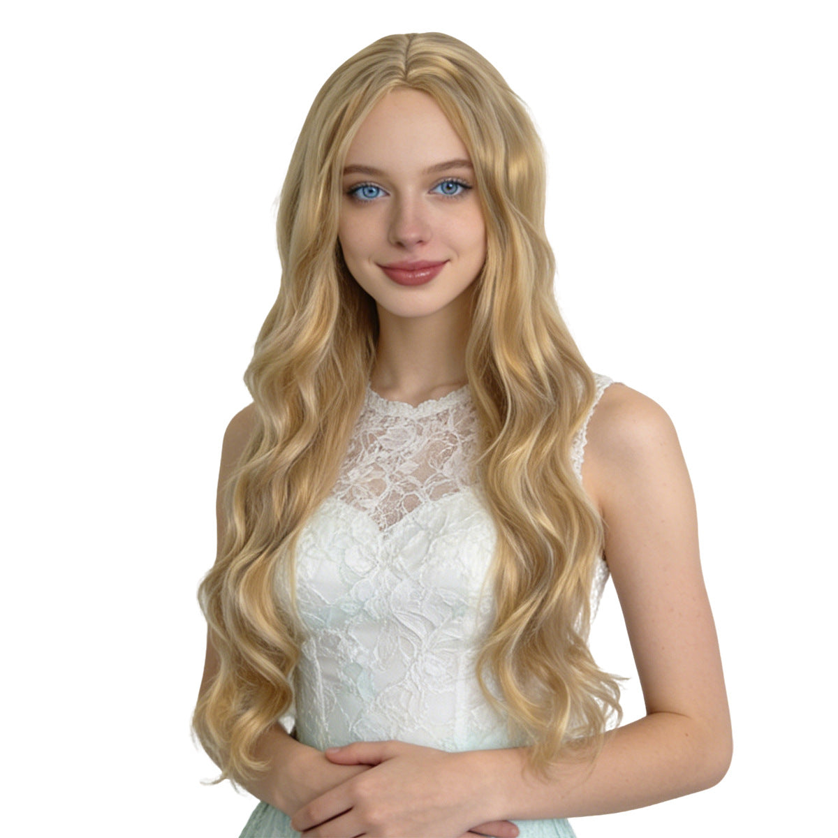 White Smoke Light Blonde Deep Wave Wig - Everyday Fashion (Long Middle Part) (FEVERCOS)